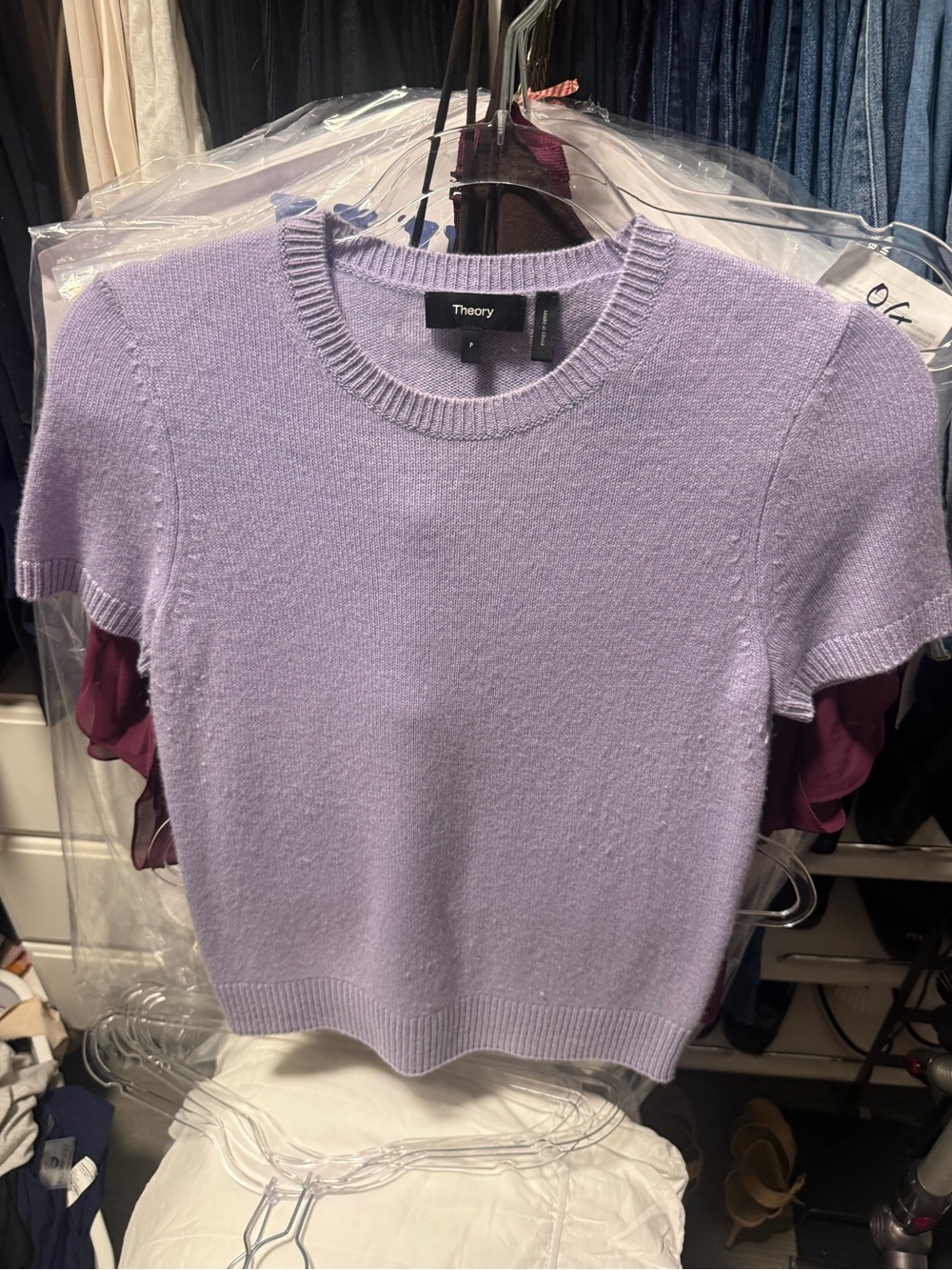 Theory Lavender Short-Sleeve Crewneck Sweater